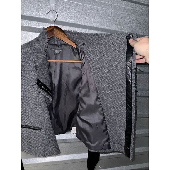 Vince Black & Gray Lambskin Leather Knit Racer Jacket Size XS - Picture 9 of 12